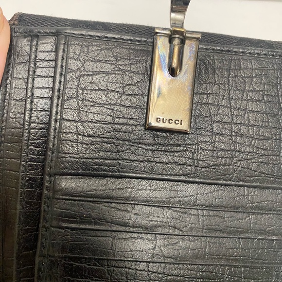 Gucci Black GG Monogram Wallet with Silver Horsebit Ring Clasp - Picture 10 of 11